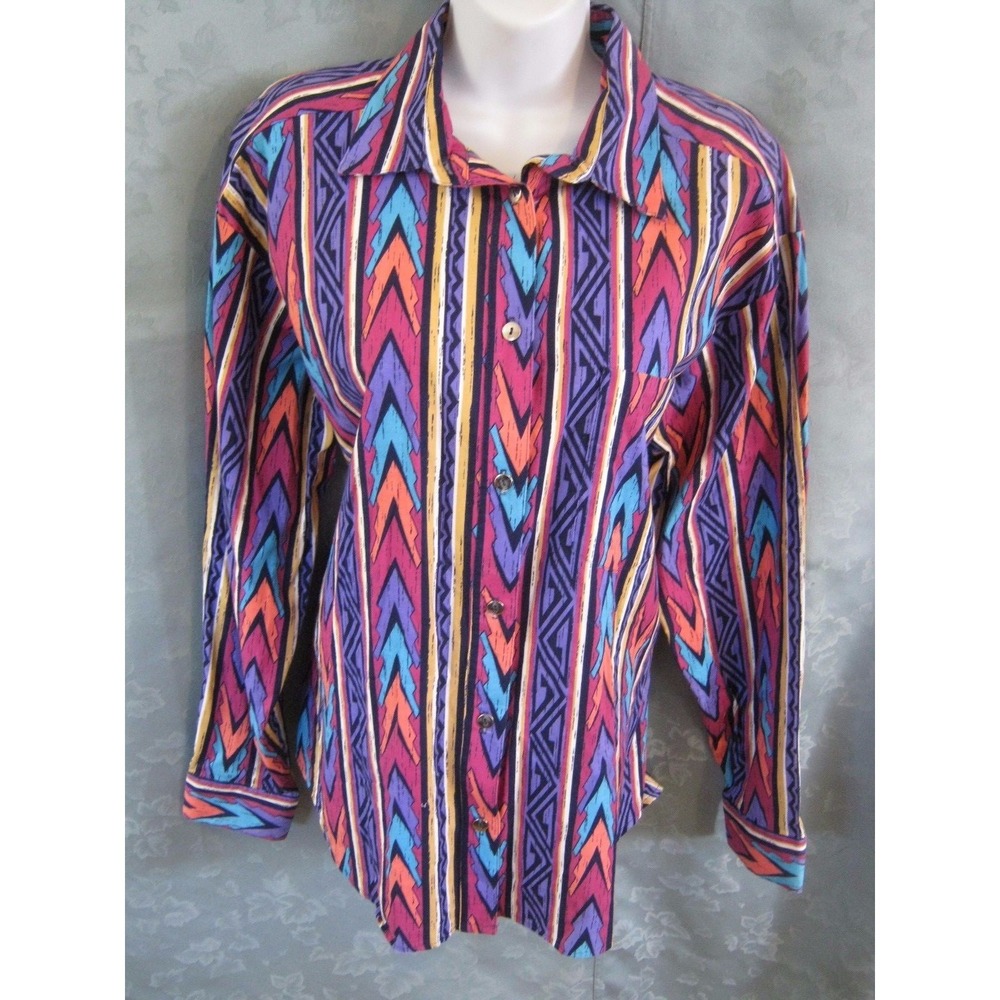 Vintage Women's Wanda D. Bold Print Slouch Shirt Size Large Made in USA